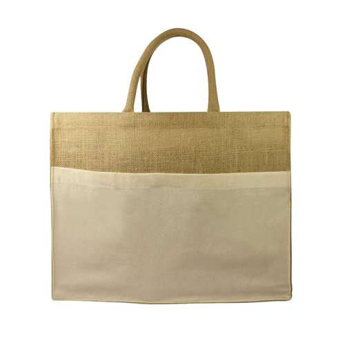 Juten Shopper mit Baumwollfach