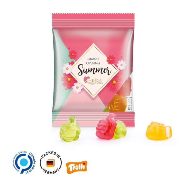 Minitüte,10 g, Folie transparent, Trolli Fruchtgummi Daumen, 10% Fruchtsaft