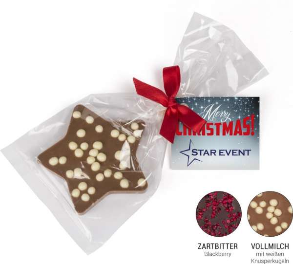Schoko Weihnachtsstern 35g Vollmilchschokolade mit 4c Digitaldruck
