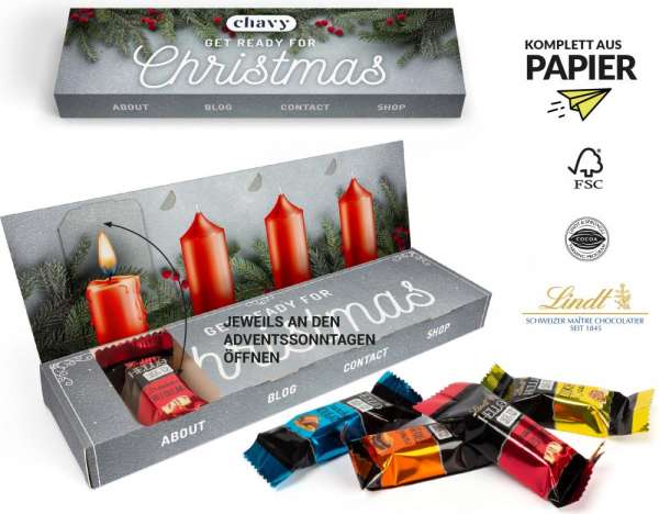 Lindt HELLO Mini &quot;Adventsbox To Go&quot; Mini-Stick Eco 40g mit 4c Druck